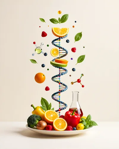 DNA Helix Formed From Fresh Fruits And Vegetables