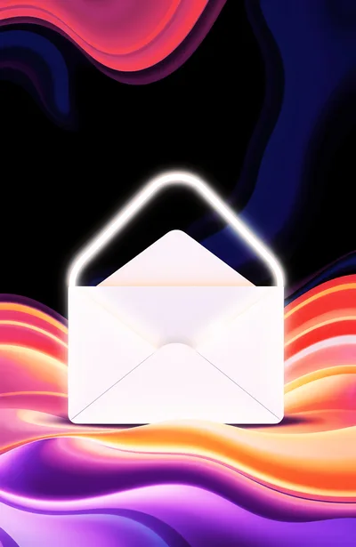 3D Rendered Open Envelope With Glowing Neon Outline