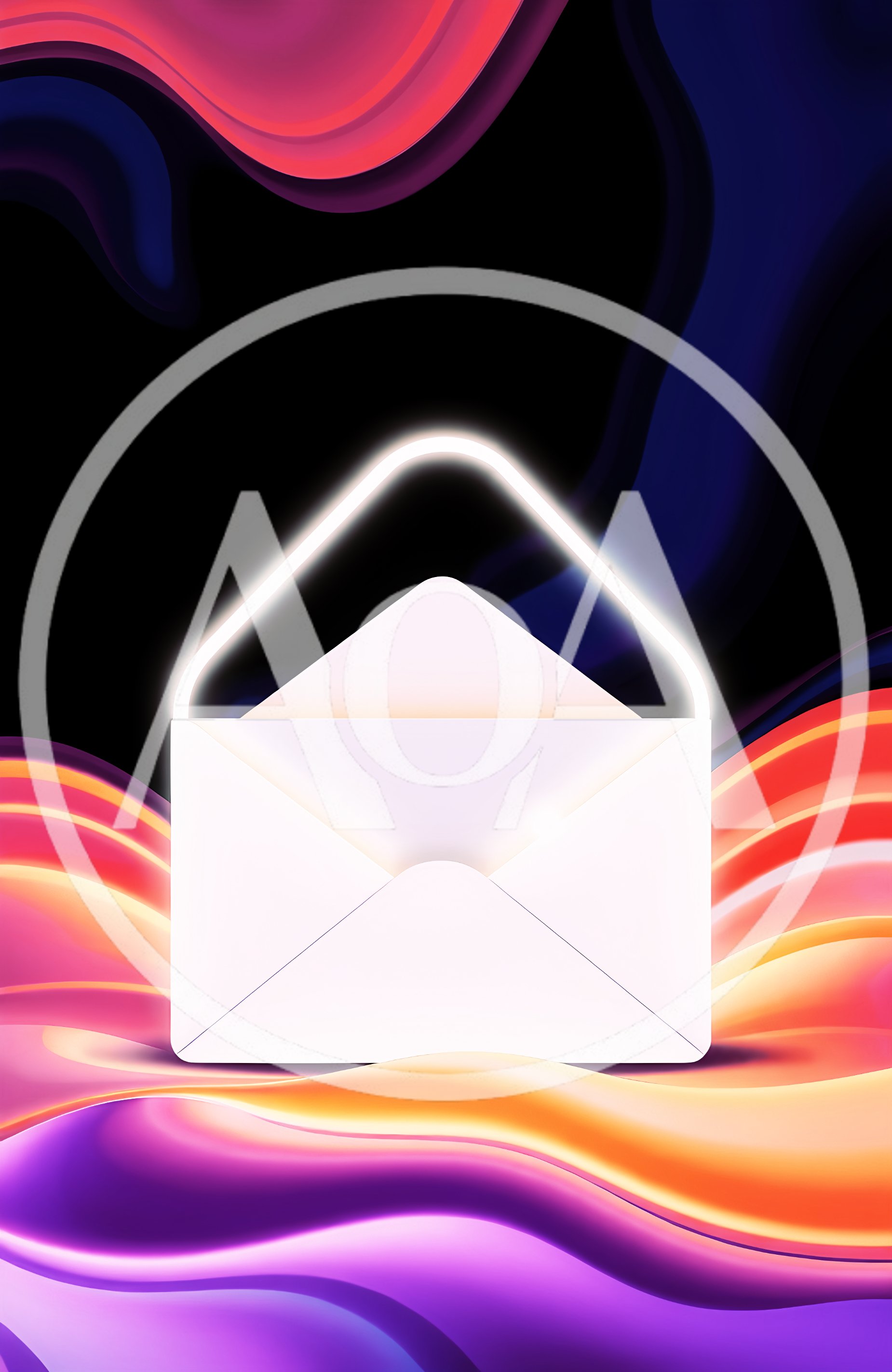 3D Rendered Open Envelope With Glowing Neon Outline