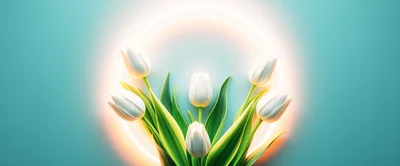 White Tulips Arranged Against A Glowing Circular Background