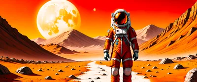 Astronaut Walking Across The Surface Of Mars