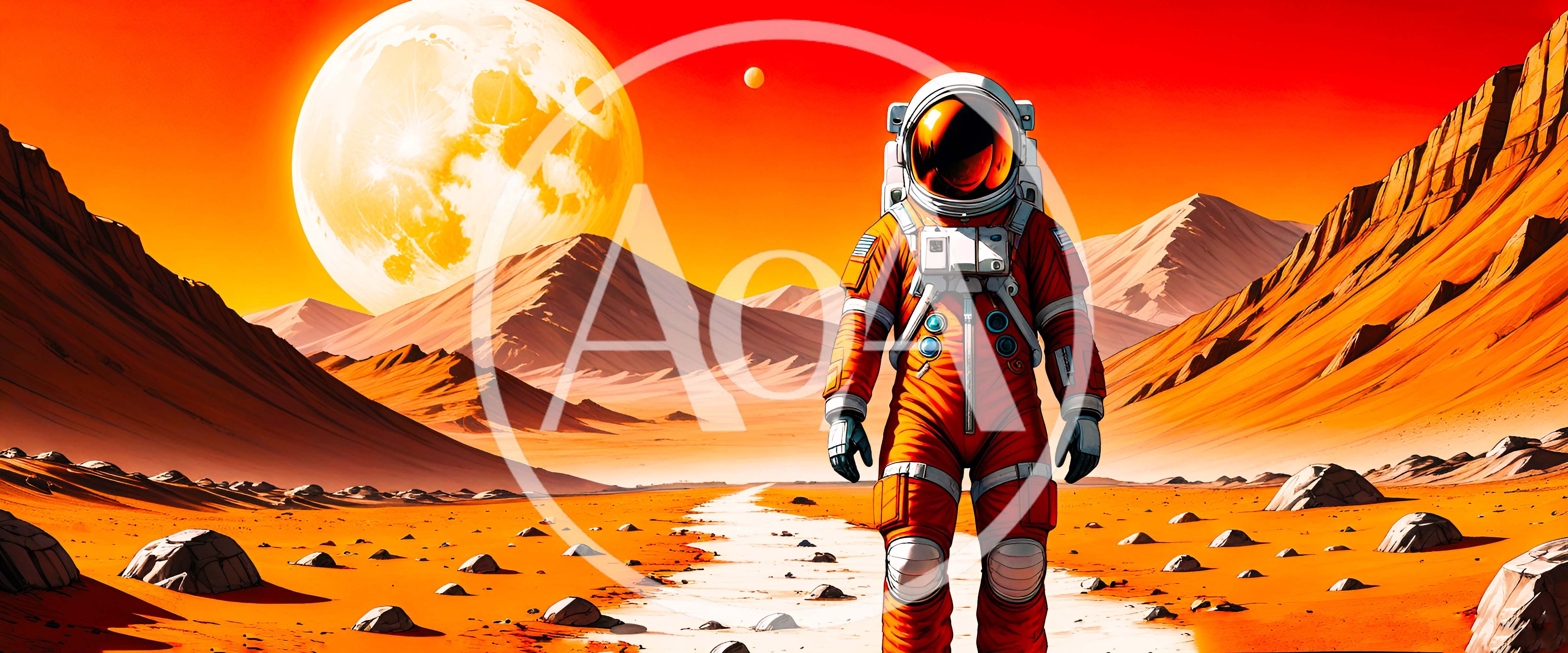 Astronaut Walking Across The Surface Of Mars
