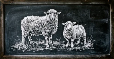 Chalkboard Drawing Of A Sheep And Lamb