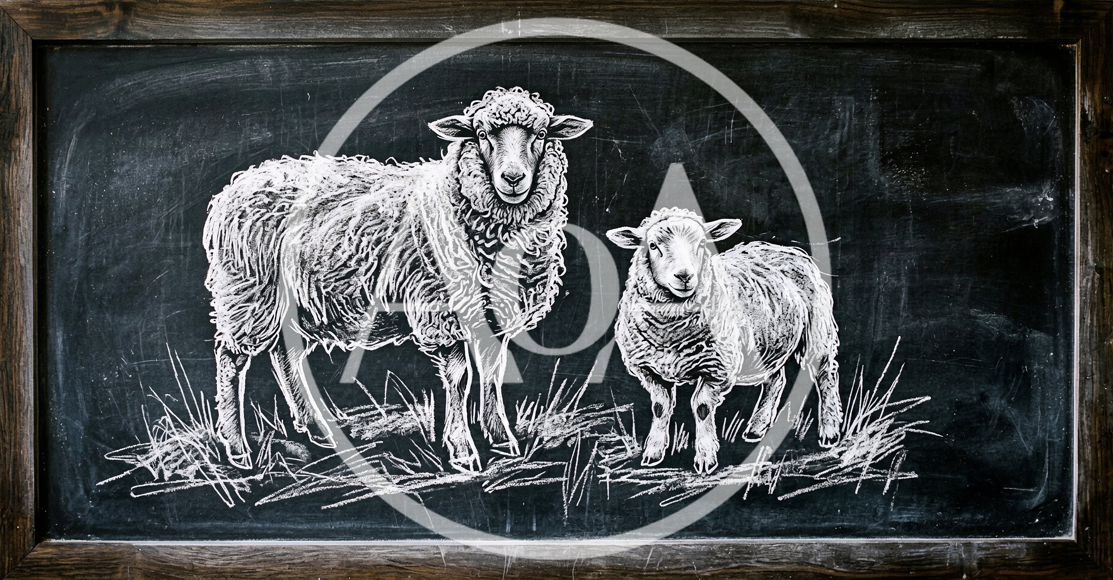 Chalkboard Drawing Of A Sheep And Lamb