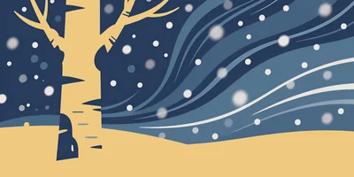 Stylized Winter Landscape With Birch Tree And Snowstorm