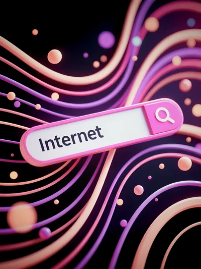 3D Search Bar With Internet Text And Abstract Lines