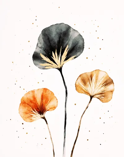 Watercolor Botanical Illustration With Gold Leaf Accents