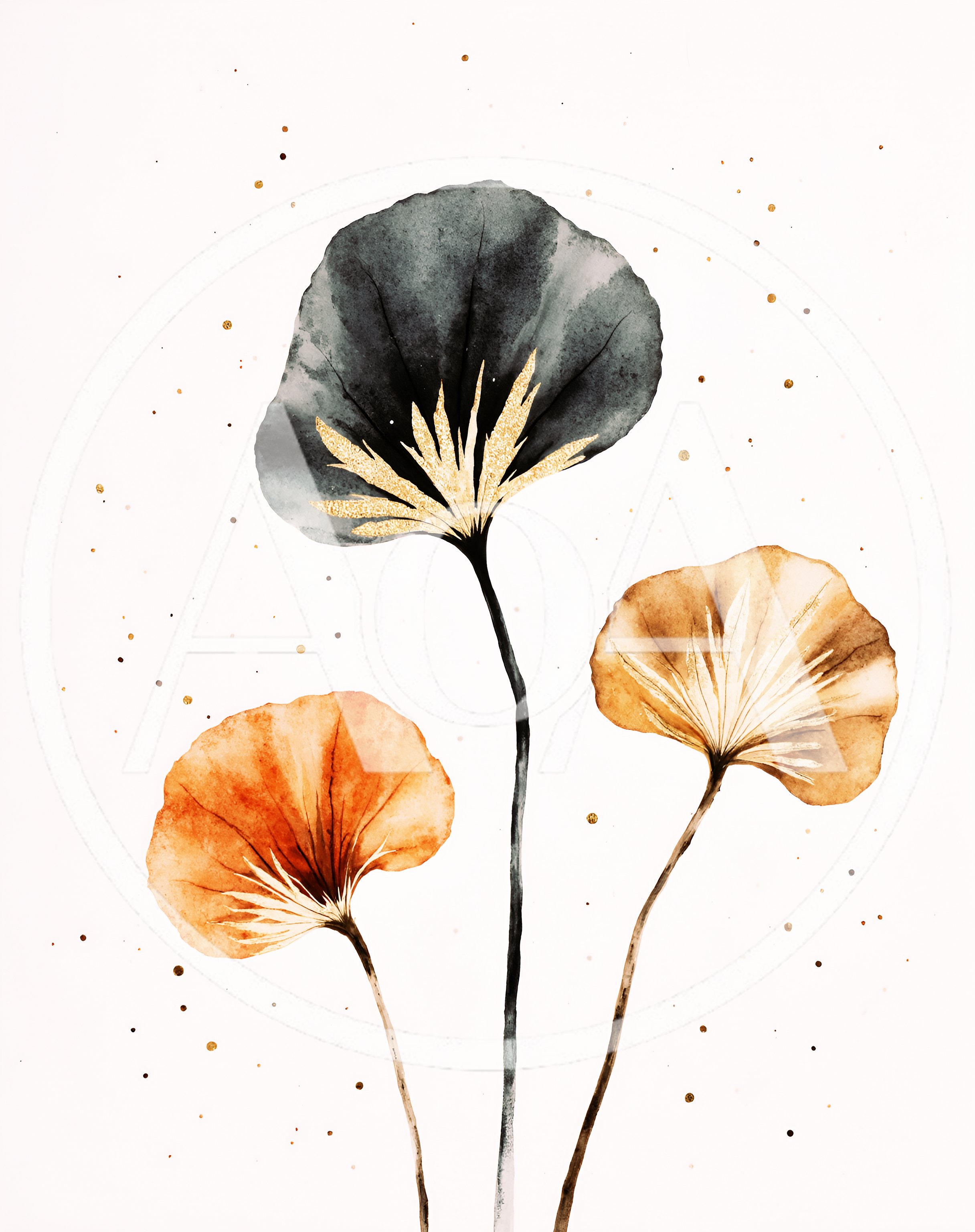 Watercolor Botanical Illustration With Gold Leaf Accents