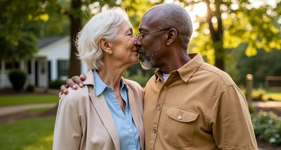 Senior Couple Sharing An Intimate Moment Outdoors
