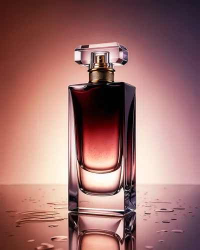 Luxury Perfume Bottle On Reflective Surface With Water Droplets