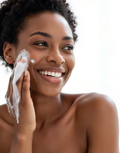 Young Woman Applying Facial Cleansing Foam