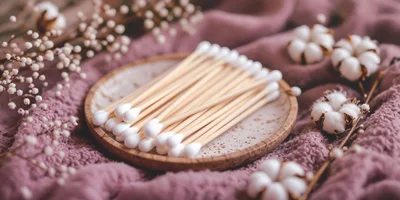 Bamboo Cotton Swabs On A Ceramic Plate
