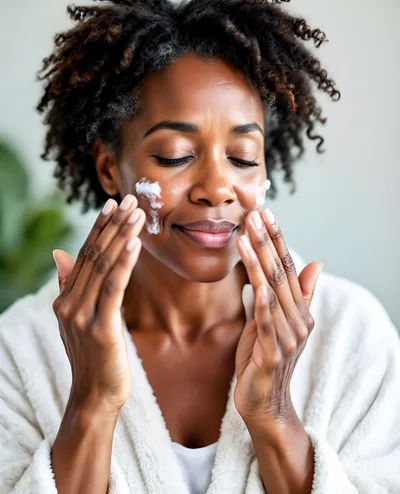 African American Woman Applying Facial Cream