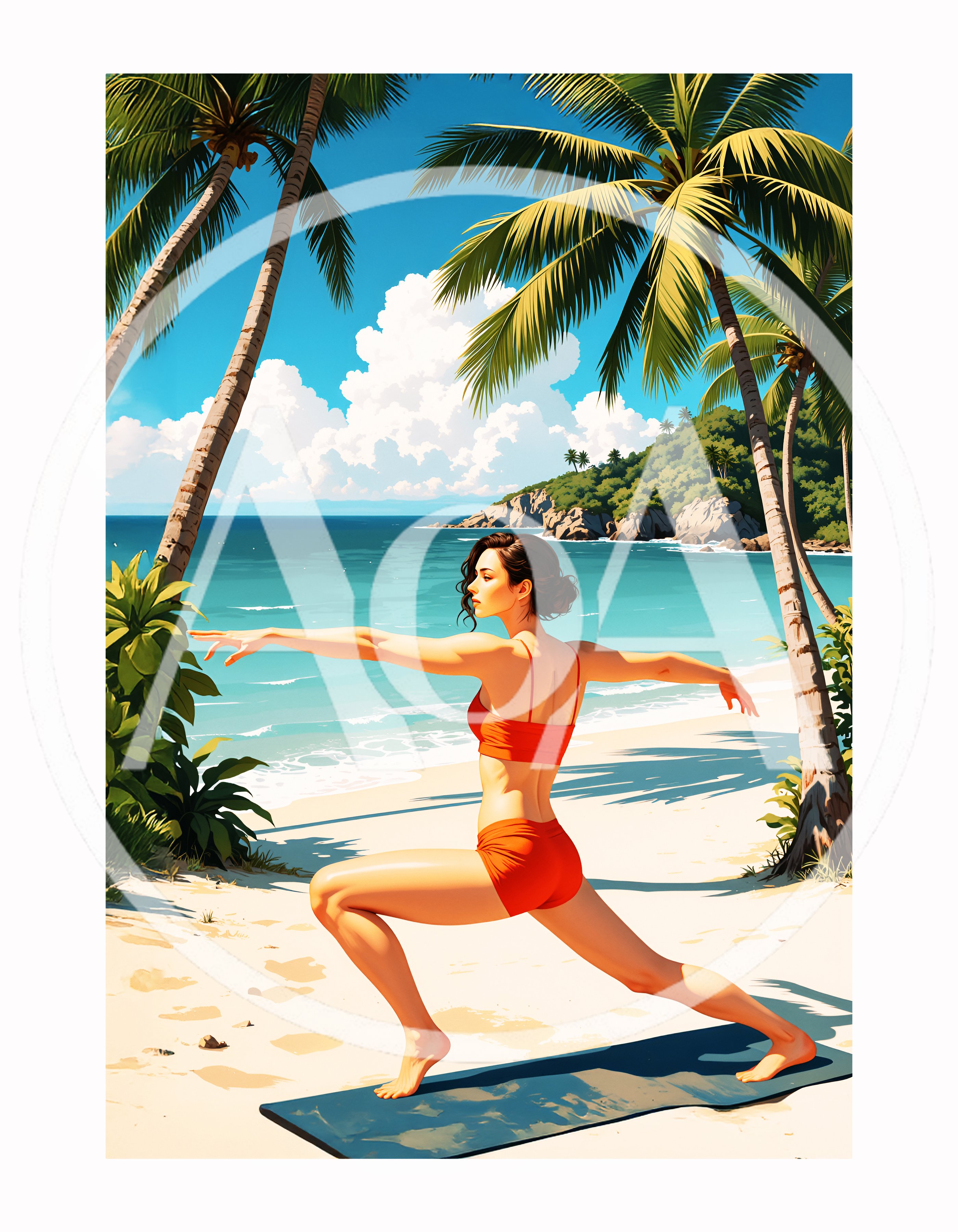 Woman Practicing Yoga On A Tropical Beach
