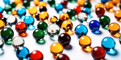 Colorful Glass Marbles Scattered On White Surface