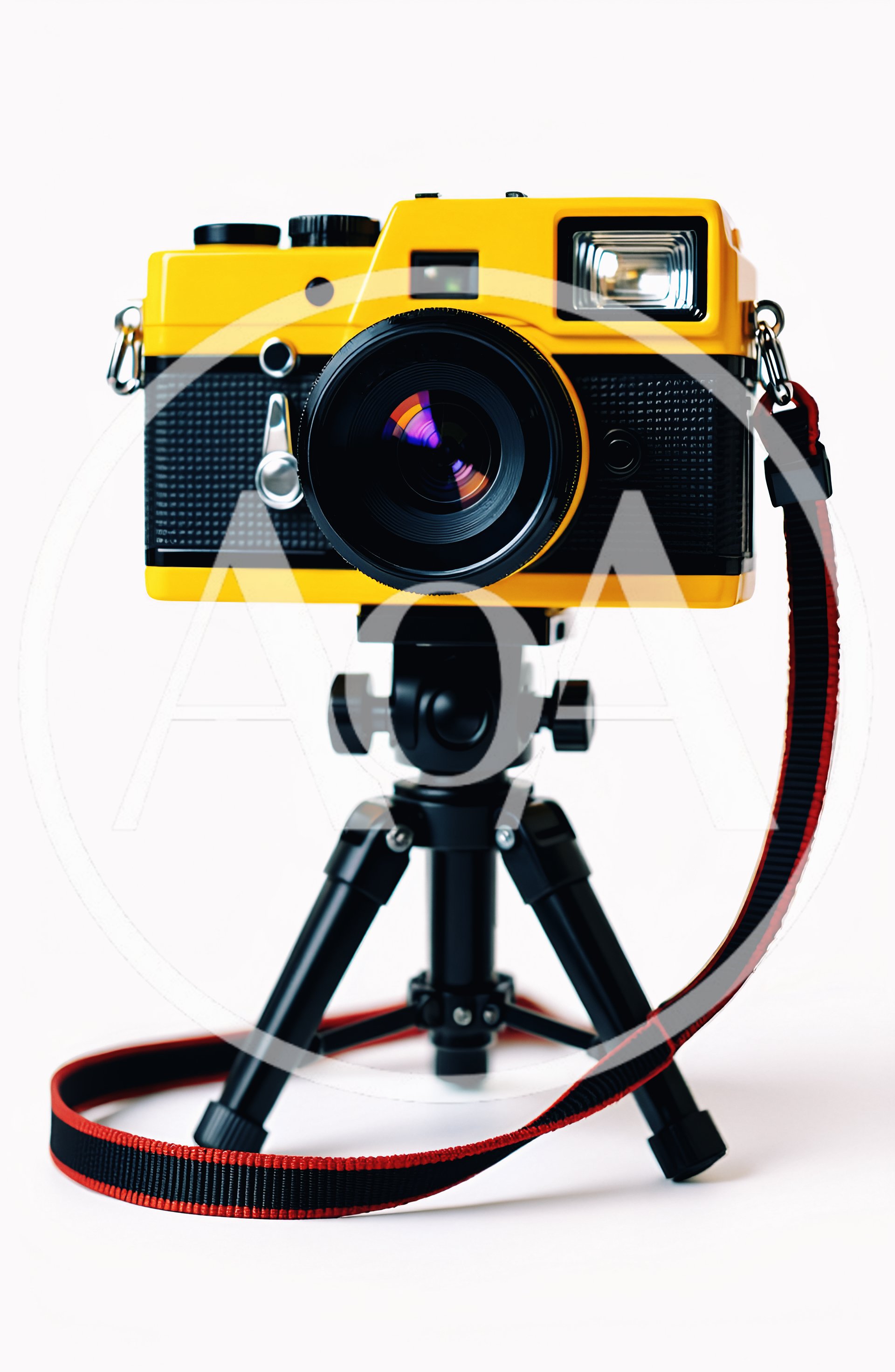 Yellow Vintage Style Camera Mounted On A Tripod