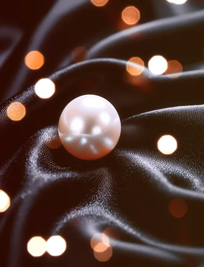 Single Lustrous Pearl Resting On Dark Silk Fabric
