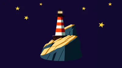 Minimalist Illustration Of A Lighthouse On A Rocky Island