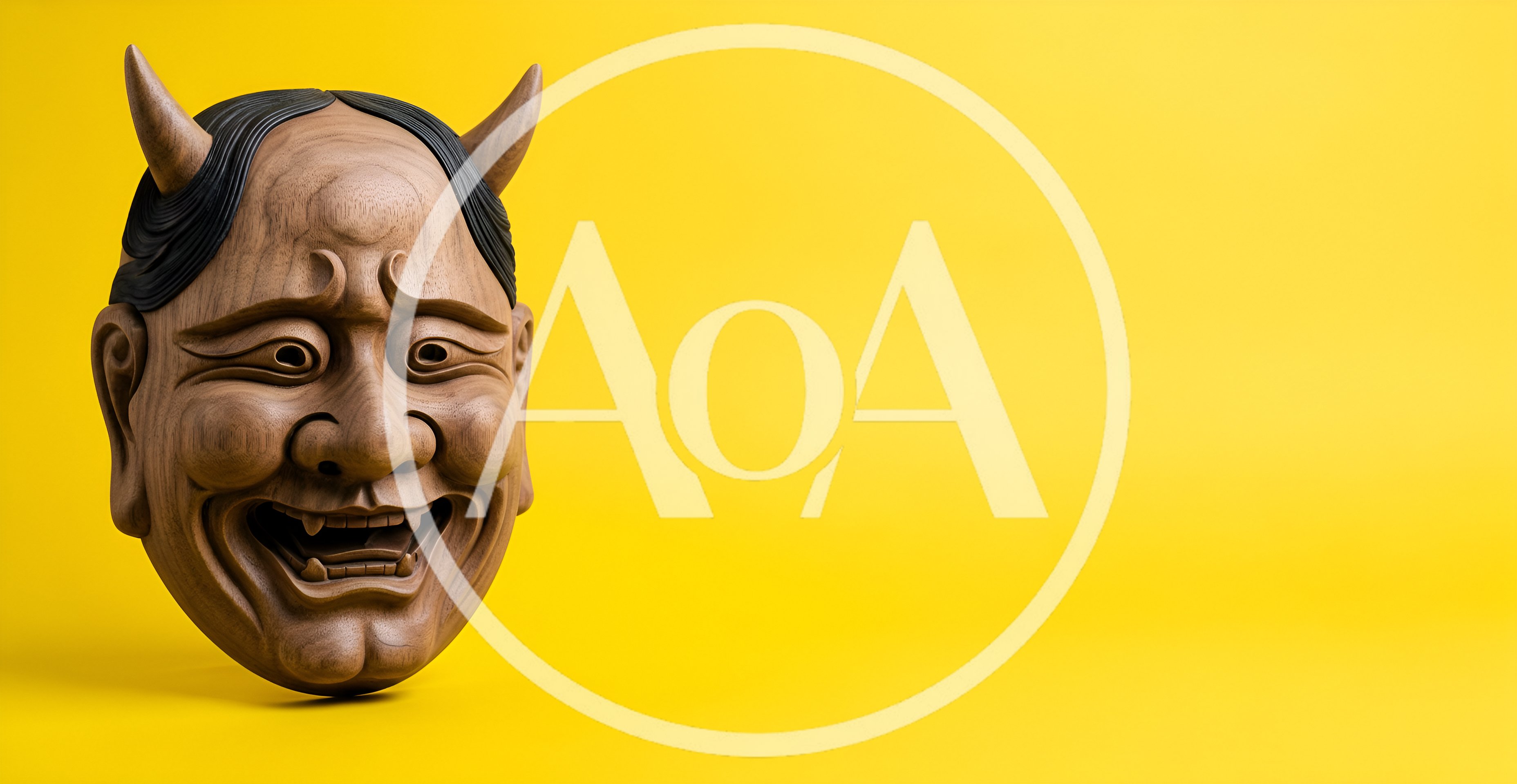 Wooden Hannya Mask Isolated On Yellow Background