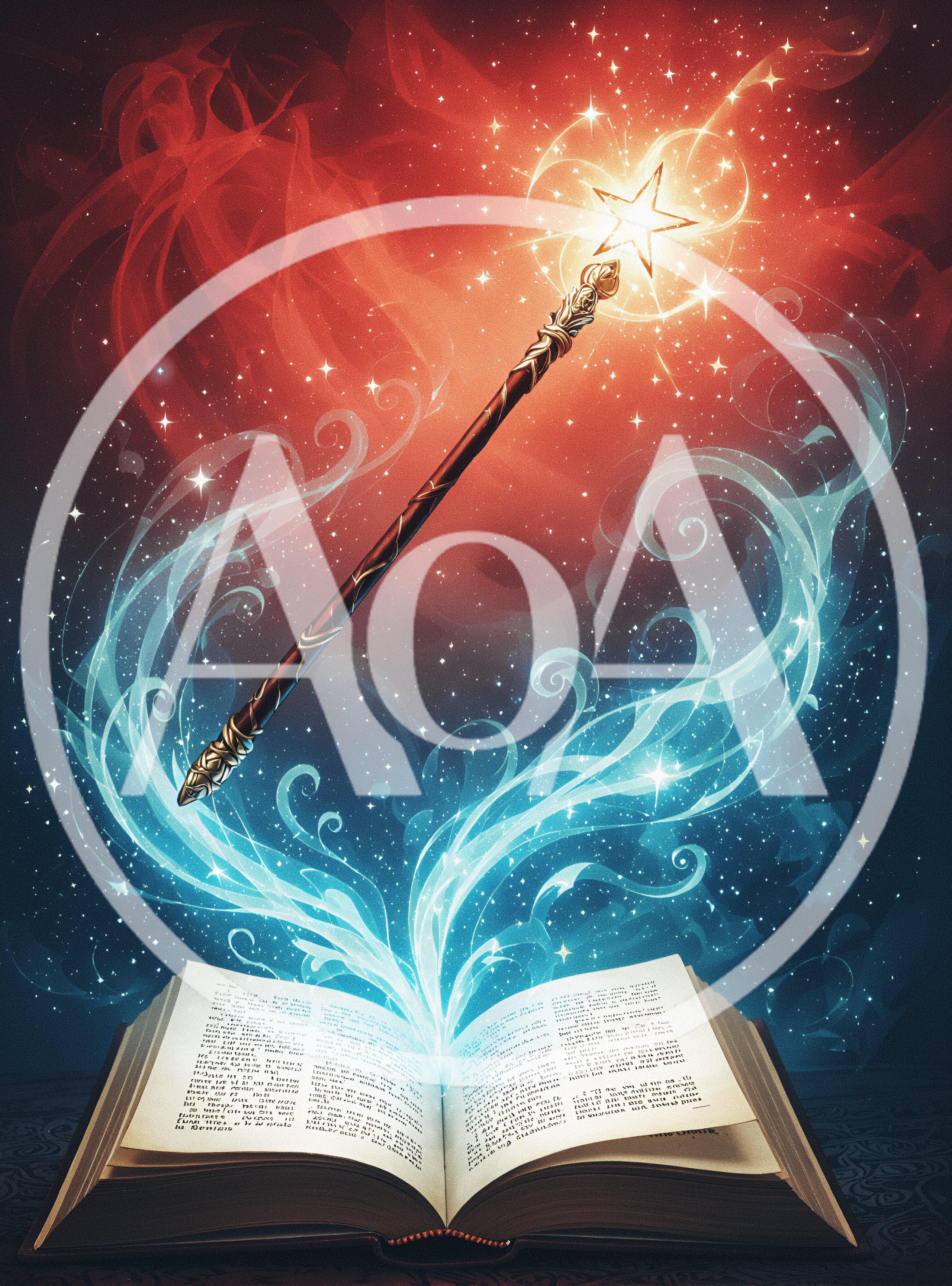 Magic Wand Hovering Above An Open Spellbook