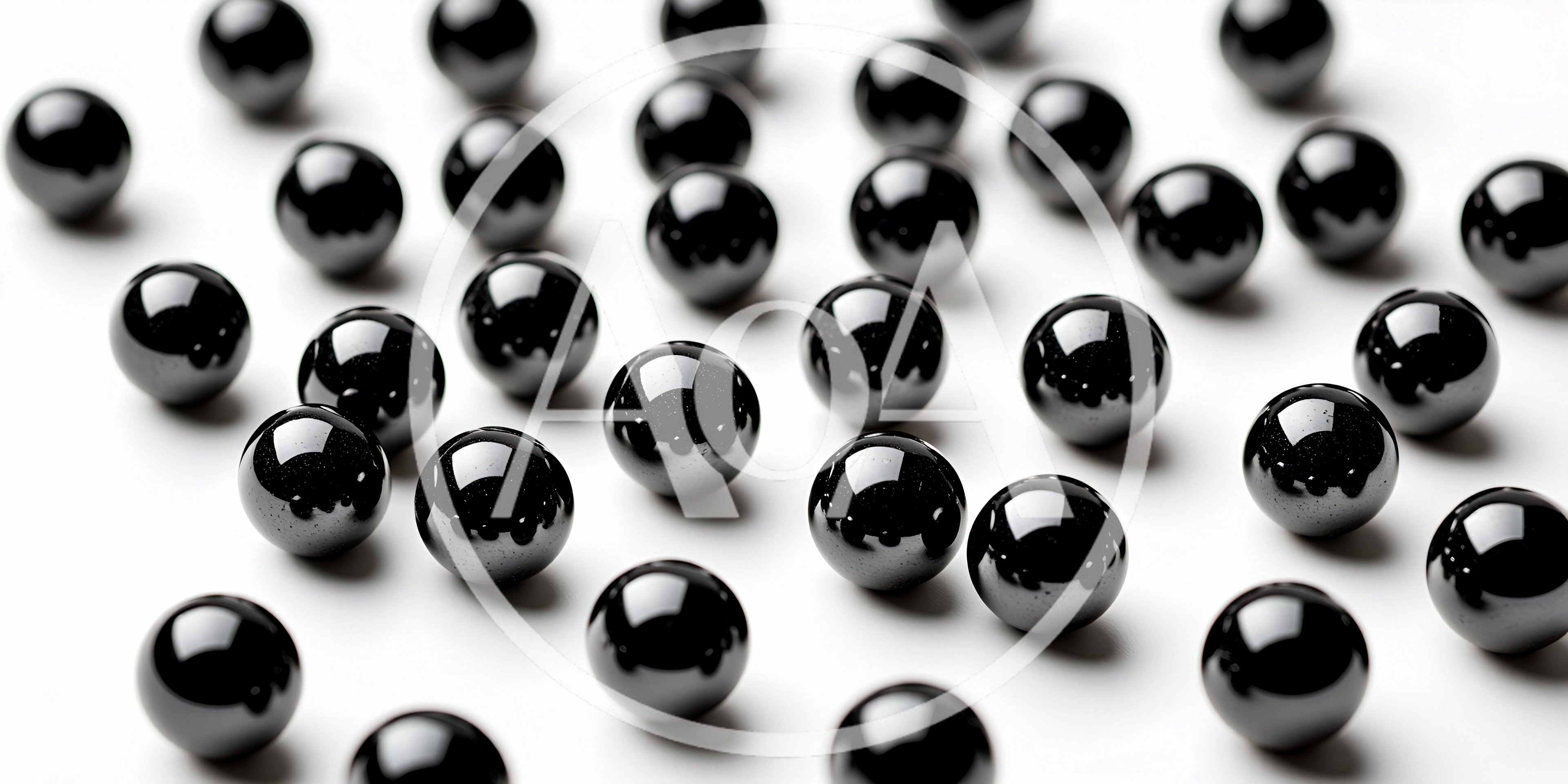 Shiny Black Spheres Scattered On A White Surface