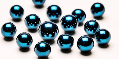 Shiny Metallic Blue Spheres Scattered On White Surface