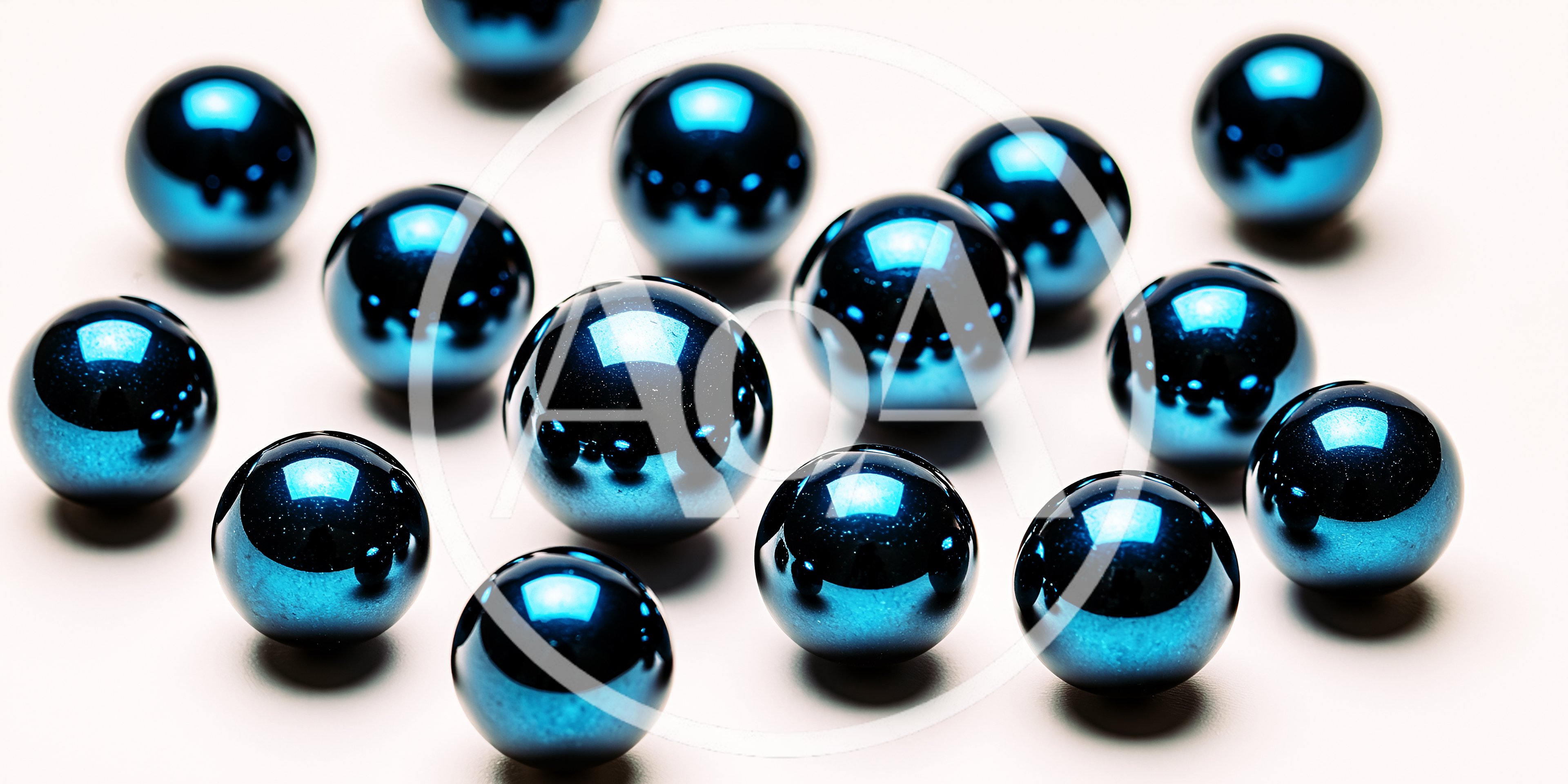 Shiny Metallic Blue Spheres Scattered On White Surface