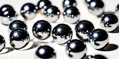Shiny Chrome Steel Ball Bearings On White Surface