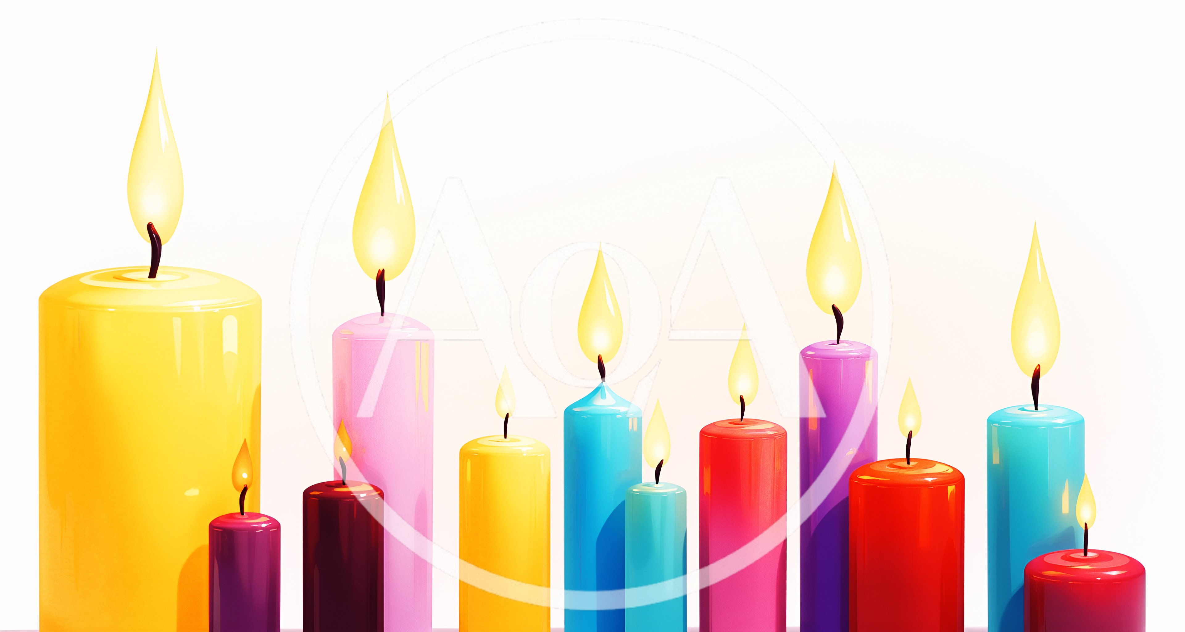 Colorful Lit Candles Arranged On A White Background