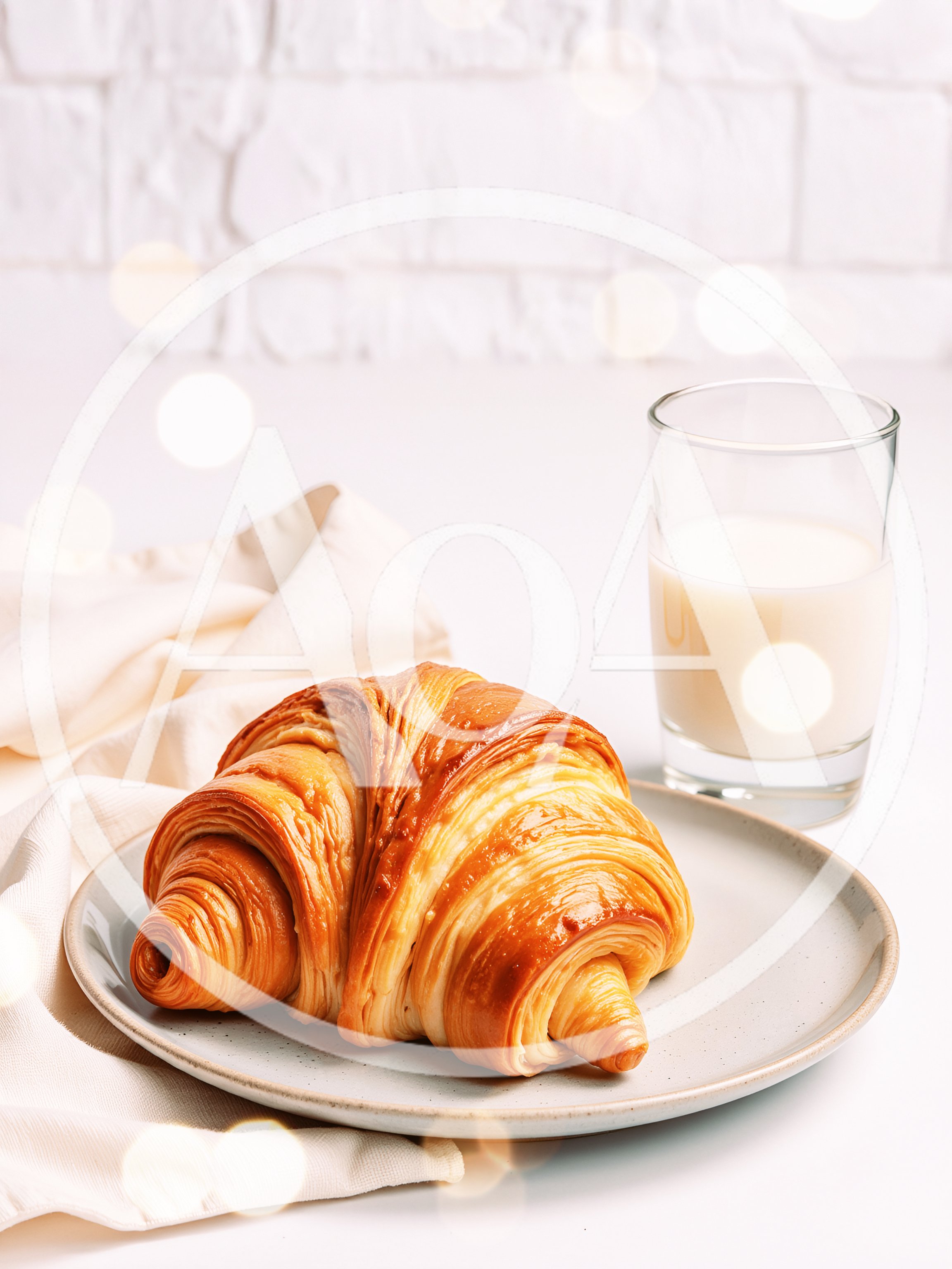 Fresh Golden Croissant Served With A Glass Of Milk