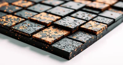 Abstract Pattern Of Black And Copper Textured Tiles