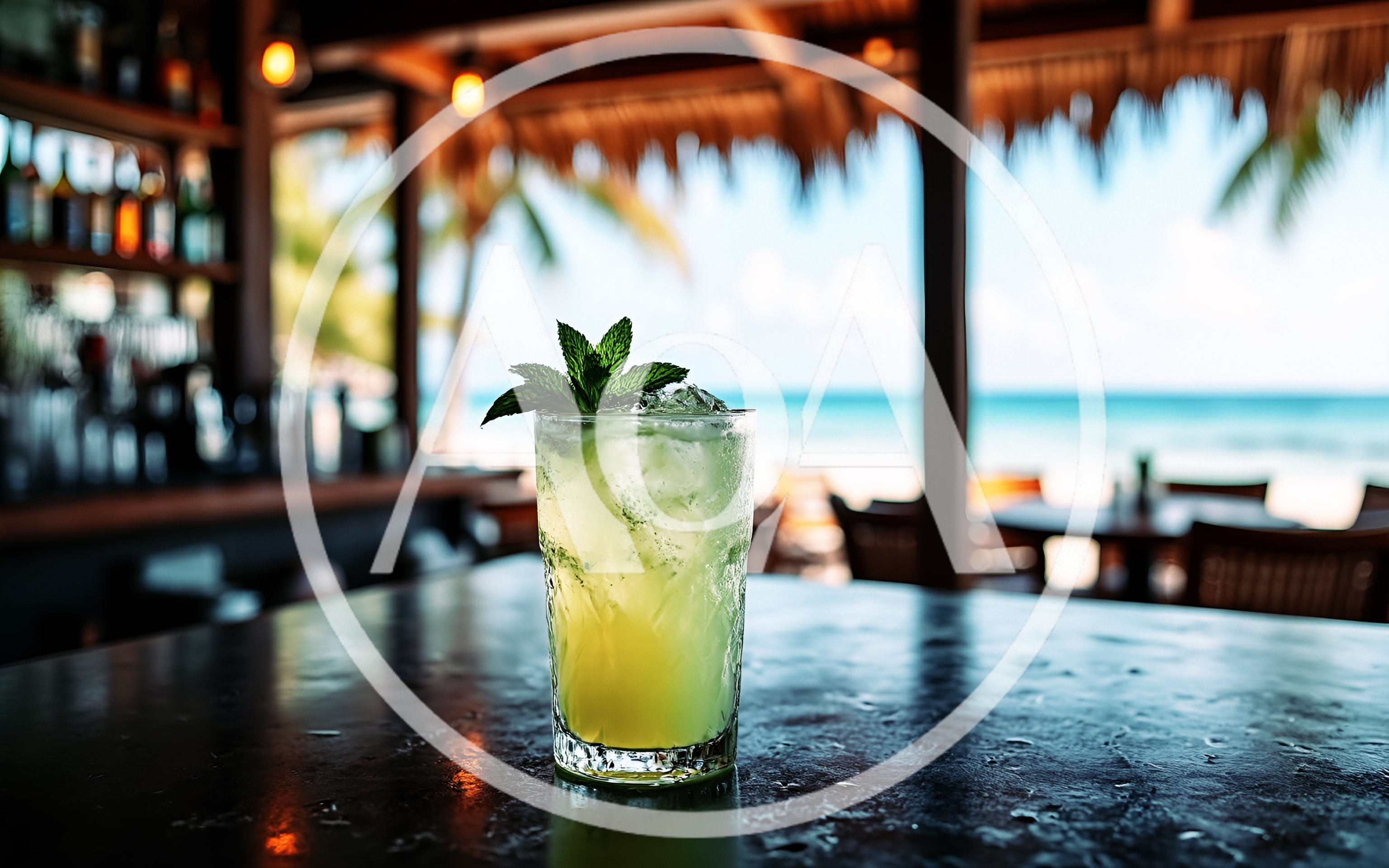 Refreshing Mojito Cocktail On A Tropical Beach Bar Counter