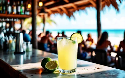 Refreshing Lime Cocktail on a Tropical Beach Bar Counter