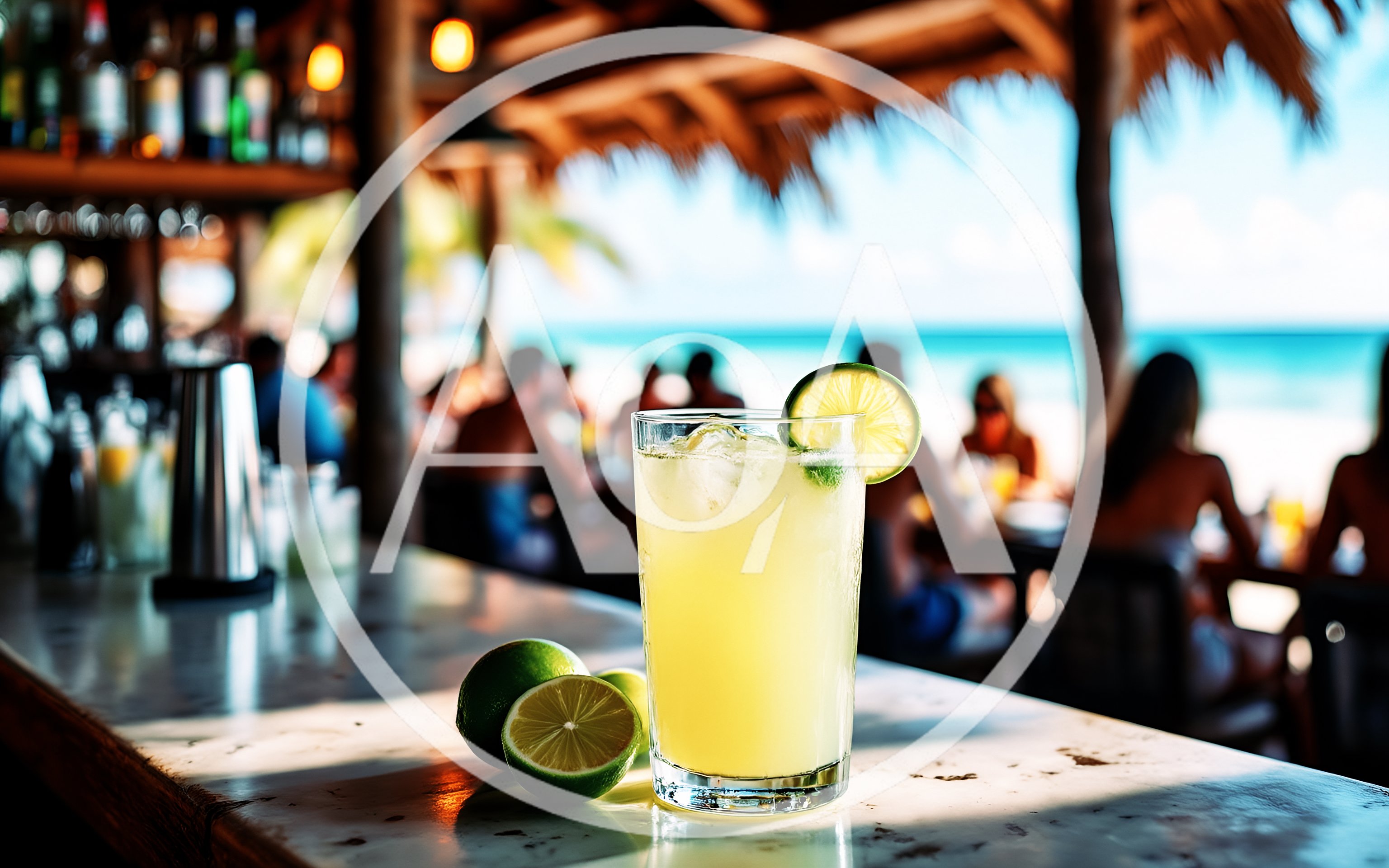 Refreshing Lime Cocktail on a Tropical Beach Bar Counter