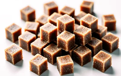 Pile Of Brown Sugar Cubes On White Background