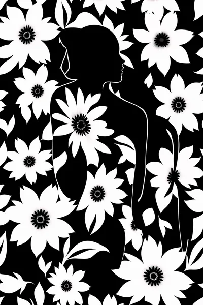 Abstract Silhouette Of A Woman Surrounded By White Flowers