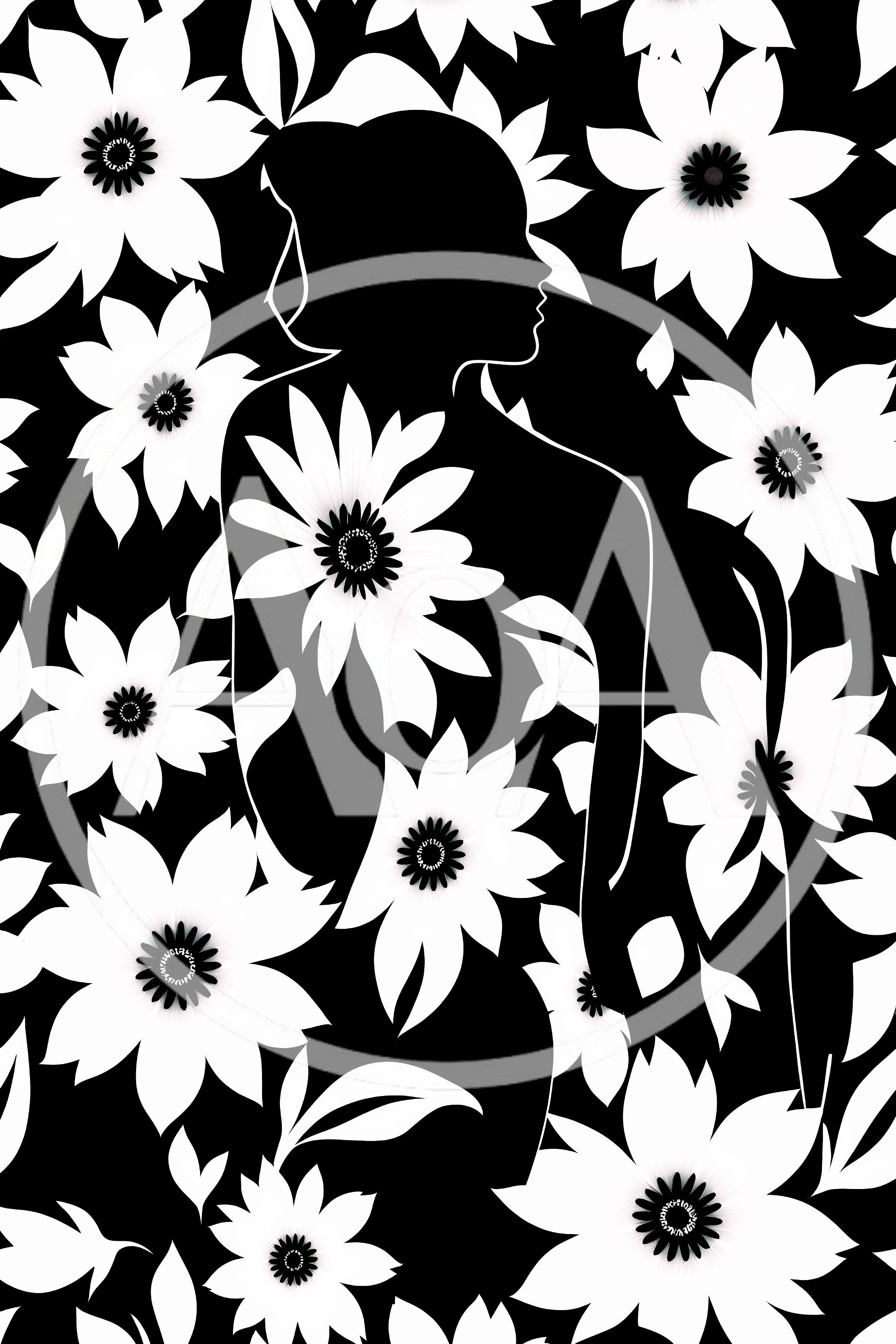 Abstract Silhouette Of A Woman Surrounded By White Flowers