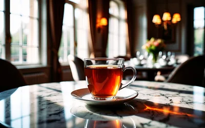 Glass Cup Of Tea On A Marble Table