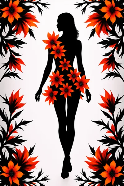 Silhouette Of A Woman Adorned With Orange Flowers