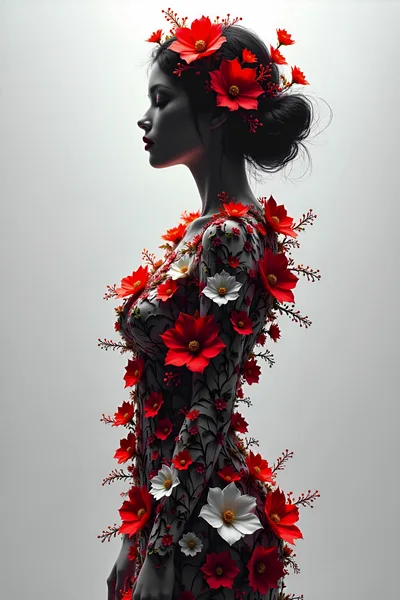 Profile Portrait Of Woman Adorned With Floral Body Art