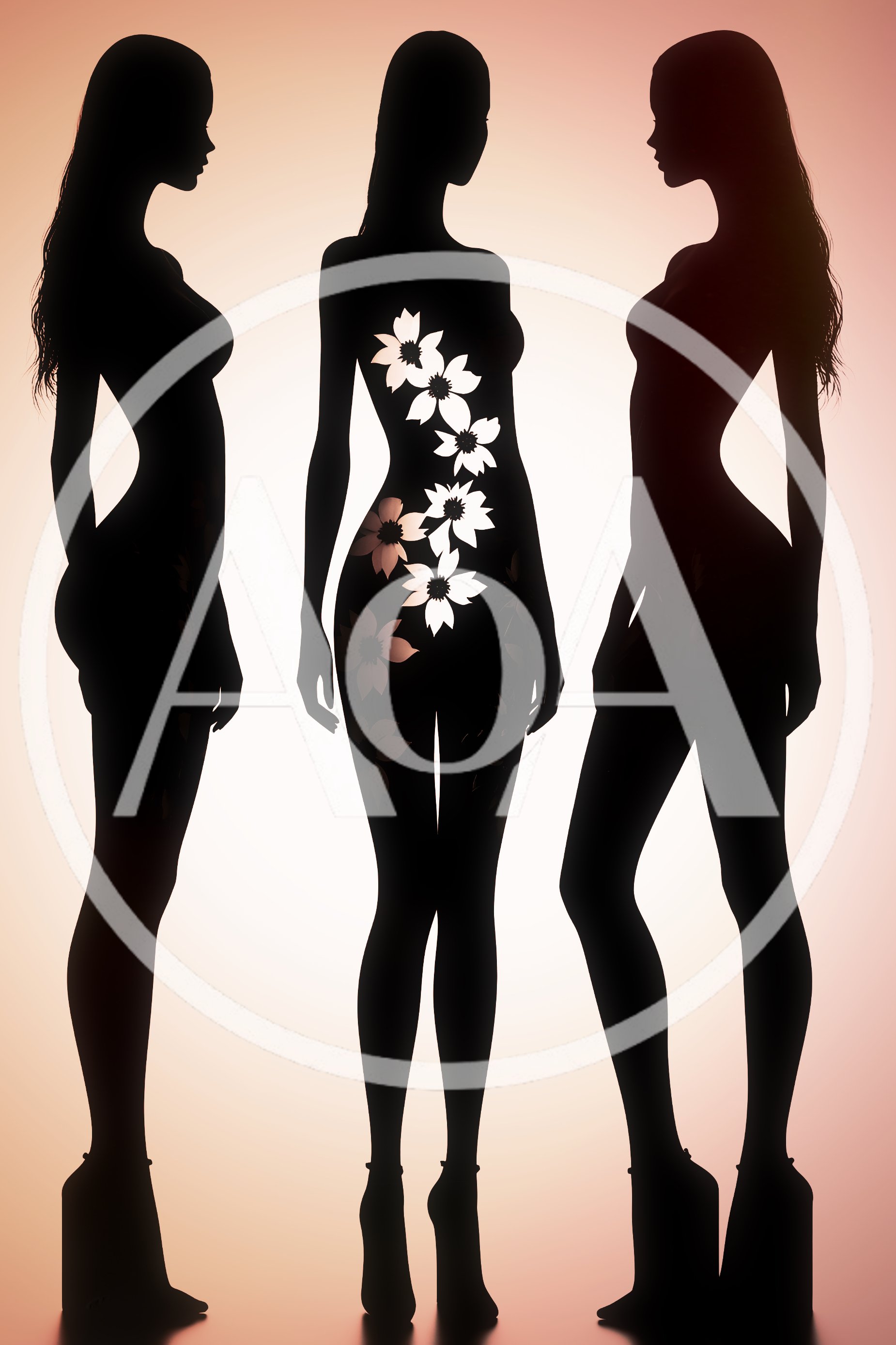 Silhouettes Of Three Women With Floral Body Cutouts