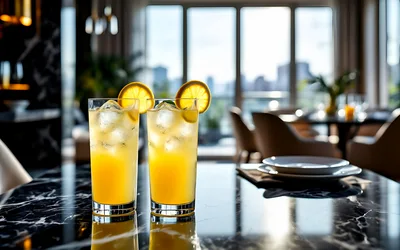 Two Glasses of Refreshing Orange Cocktail on Marble Table