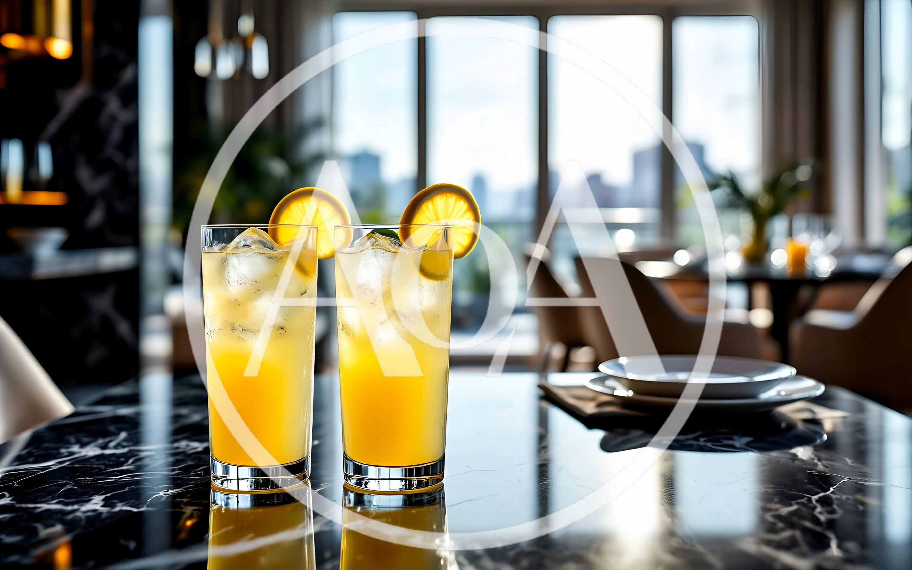Two Glasses of Refreshing Orange Cocktail on Marble Table