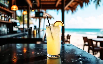 Refreshing Lemonade Cocktail On A Beach Bar Table