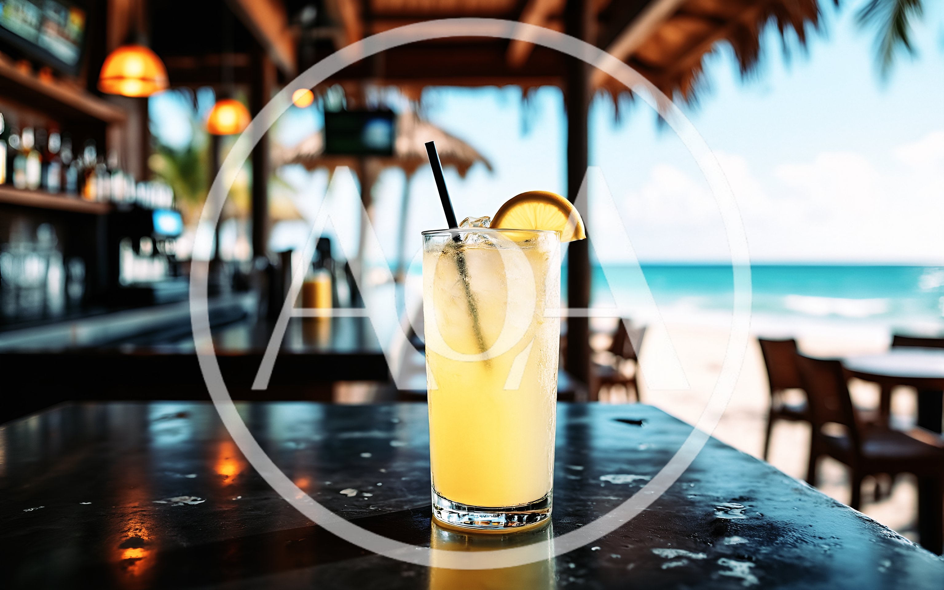 Refreshing Lemonade Cocktail On A Beach Bar Table