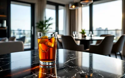 Glass of Iced Tea on Marble Table