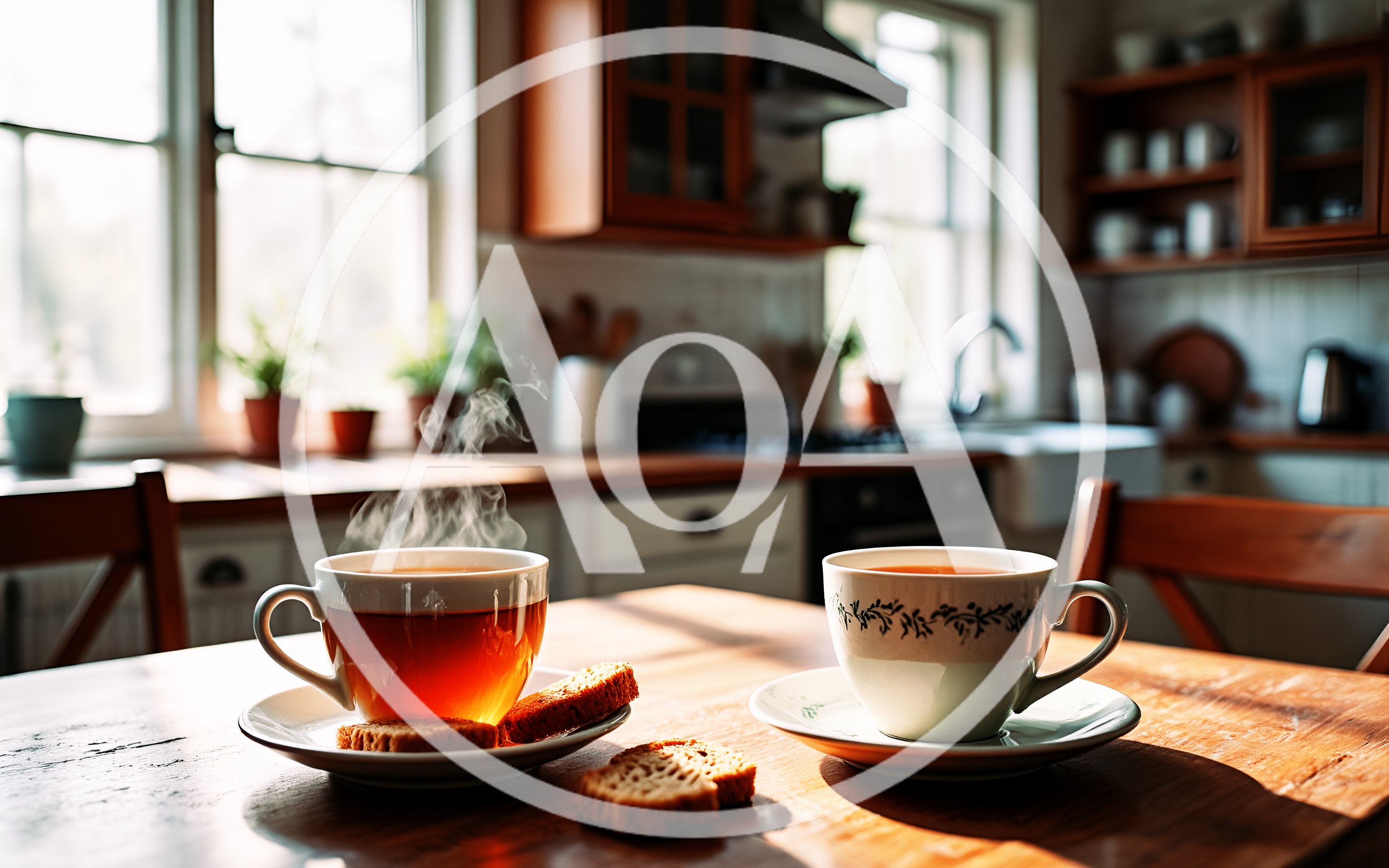 Two Cups Of Tea On A Sunny Kitchen Table
