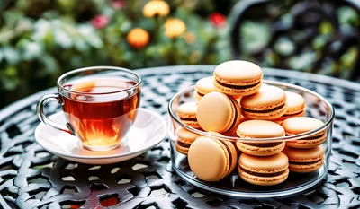 Tea and Macarons on a Garden Table