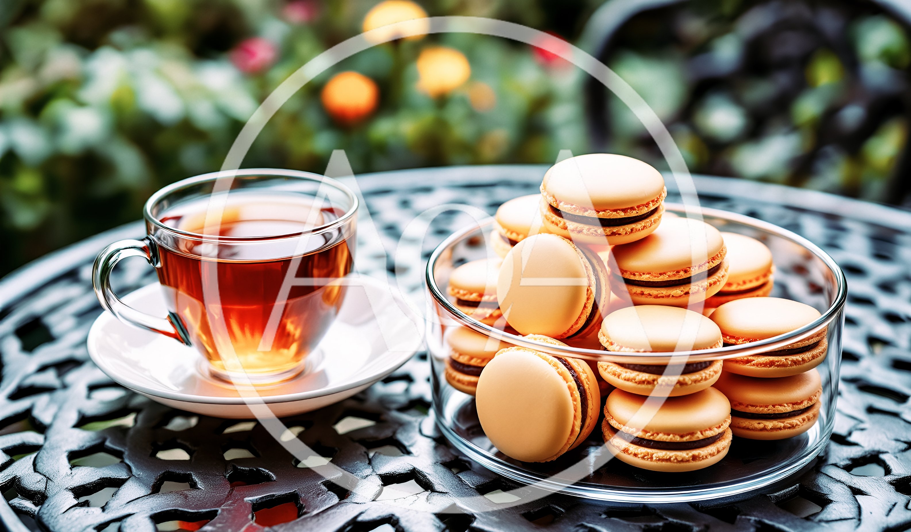 Tea and Macarons on a Garden Table