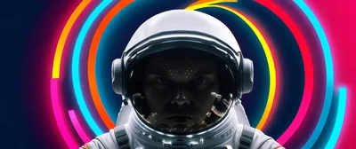 Portrait Of An Astronaut With Surreal Neon Circular Background